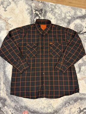 Never Worn DIXXON Black Shirt with Orange Windowpane Grid